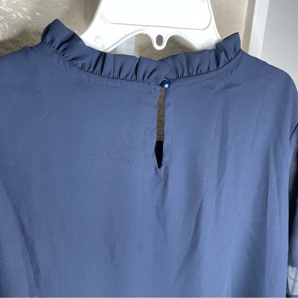 Blue Blouse Ruffle Neck - Picture 2 of 4